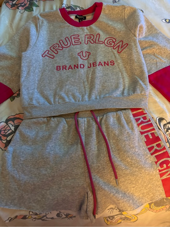 True Religion Pants - True Religion Gray Sweatshirt with Bright Pink Trim